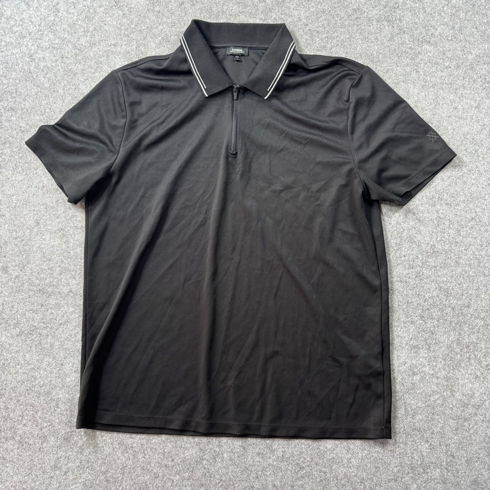 Express Everyday Performance Polo Large Black Tipped Collar Quarter Zip